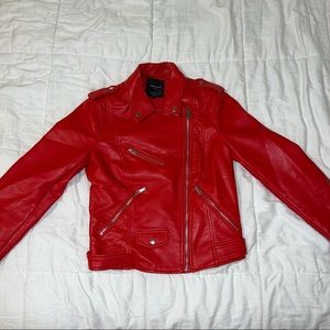 zara red leather jacket
